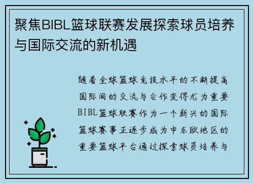 聚焦BIBL篮球联赛发展探索球员培养与国际交流的新机遇