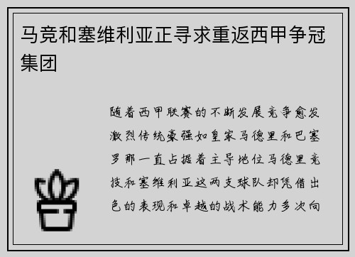 马竞和塞维利亚正寻求重返西甲争冠集团